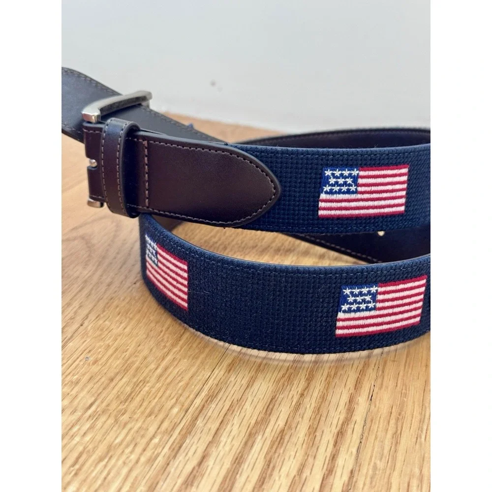 NWT Original Penguin Needlepoint Belt 30 | American Flag Embroidered | Leather